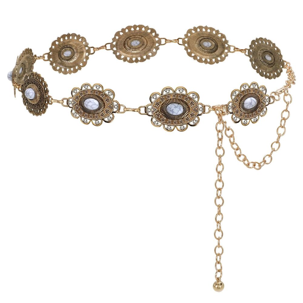 4181 Western Metal Concho Belt For Women Boho Chain Cowgirl Waist Belts